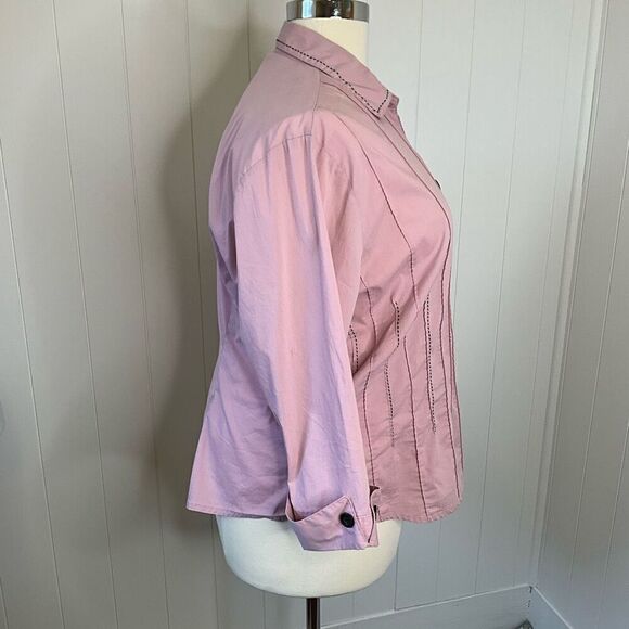 Dressbarn Womens Plus 22/24 Button Front Blouse Shirt Pink Long Sleeve Stretch - Picture 6 of 15